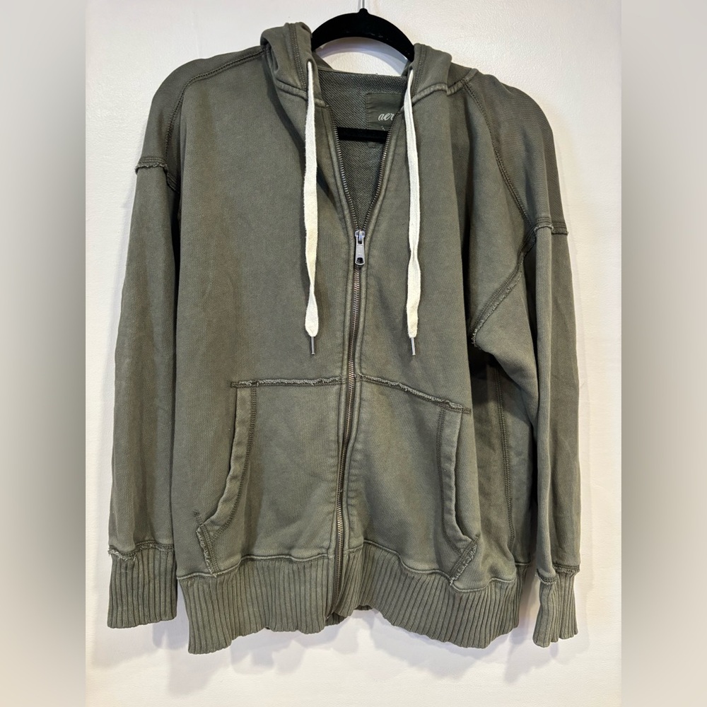 Aerie Down-to-Earth Full Zip Hoodie Festive Olive Size Small - Picture 2 of 5